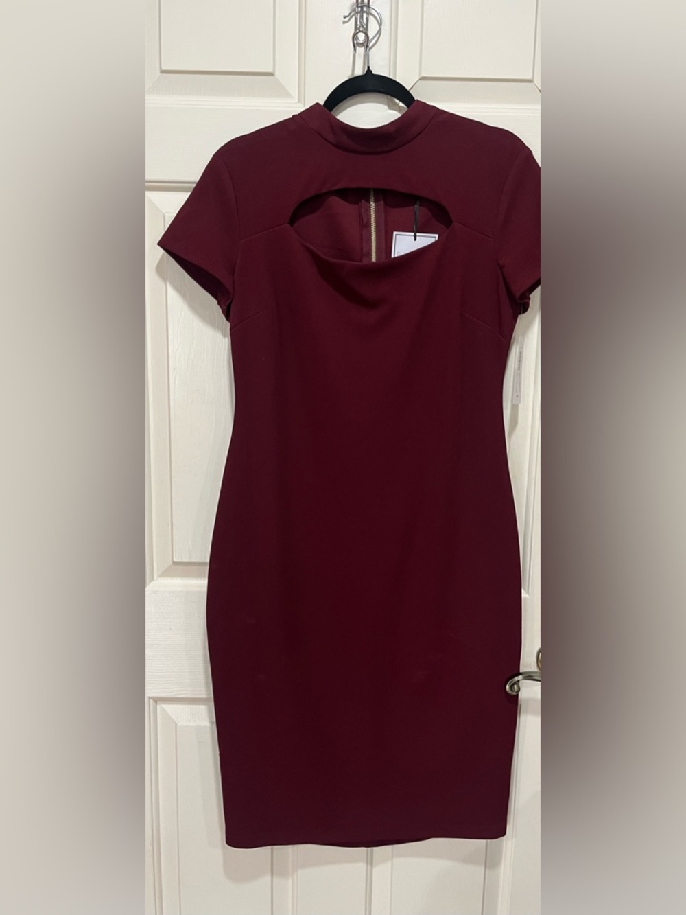 Classic Short-Sleeve Sheath Dress in Deep Wine